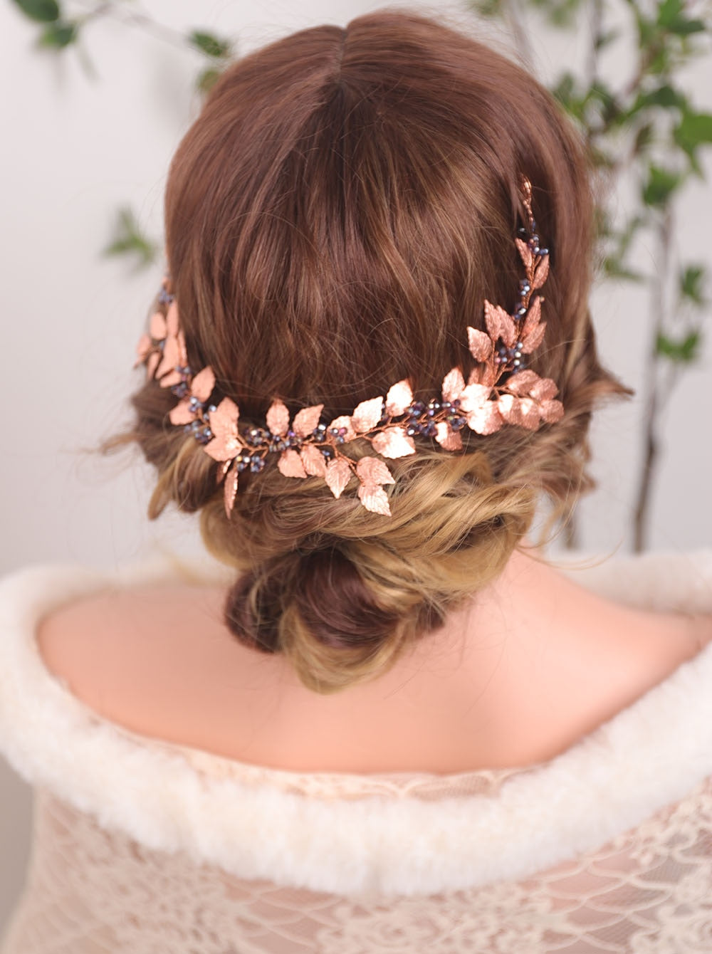 Vintage Rose Gold Leaves Purple Crystal Chic Hair Accessories Headband