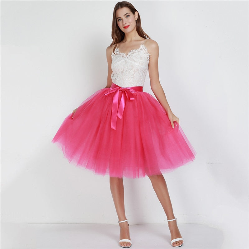 6Layers 65cm Fashion Tulle Skirt Pleated Tutu Skirts