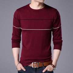 Men Knitted Sweater Comfy O Neck Long Sleeve Pullover Stripe Jumper Bottoming Shirt