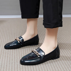 Loafers Flats Shoes Fashion Retro Design Black Leather Office Walk Casual