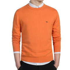 Men O-Neck Long Sleeve Pullovers Sweater Embroidery Soft Knitted Sweaters