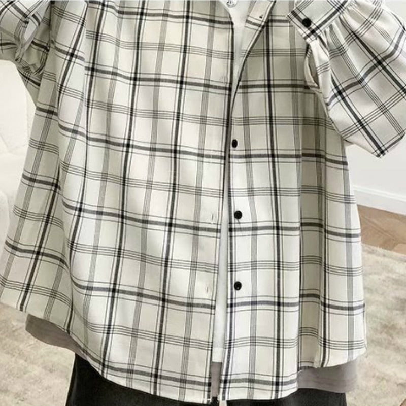 Men Casual Shirts Plaid Single Breasted Long Sleeve Loose Thin