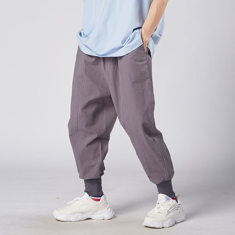 Men Linen Pants Streetwear Casual Joggers Elastic Waist Trouser