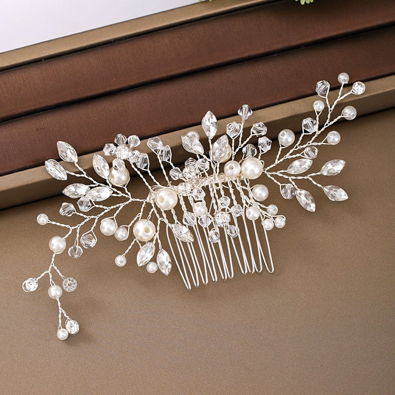 Silver Color Pearl Crystal Wedding Hair Combs Hair Accessories