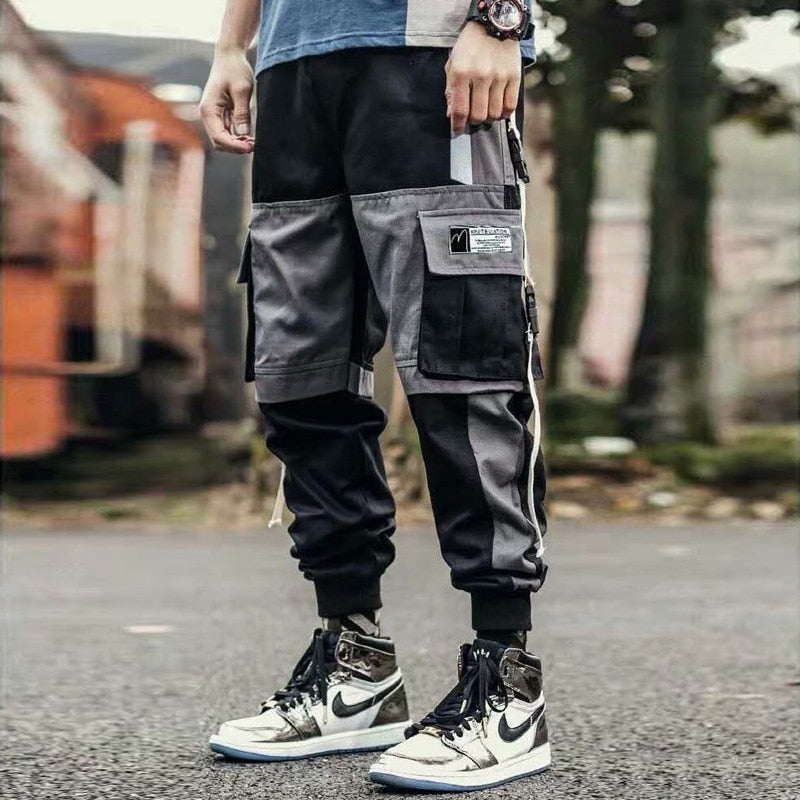 Joggers Cargo Pants Men Hip Hop Hit Color Pocket Trousers Pants