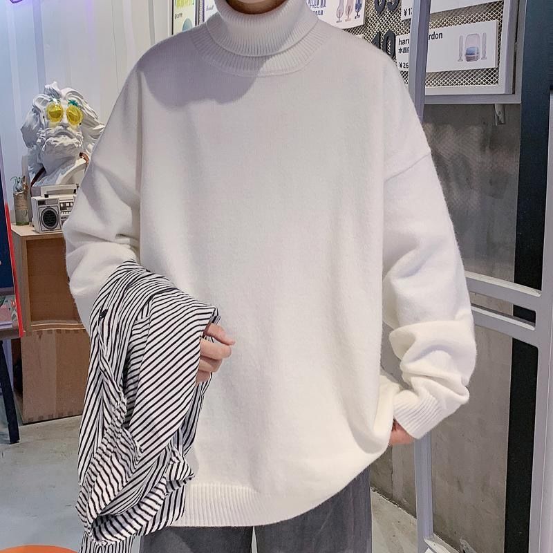 Knitted Warm Sweater Men Turtleneck Sweater Loose Bottoming Shirt Pullovers