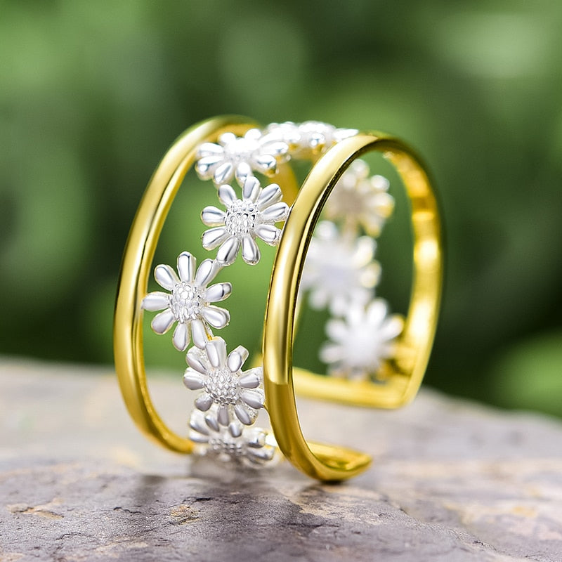 Lotus Fun Elegant Little Daisy Flower Adjustable Rings