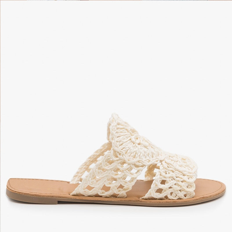 Summer Crochet Sandals Women knitted Flower Slides