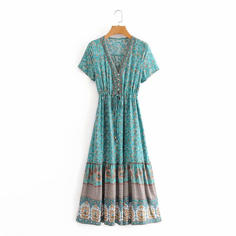 V-neck Long Flared Sleeves Dress Boho Hippie Chic Maxi Dress Vestidos