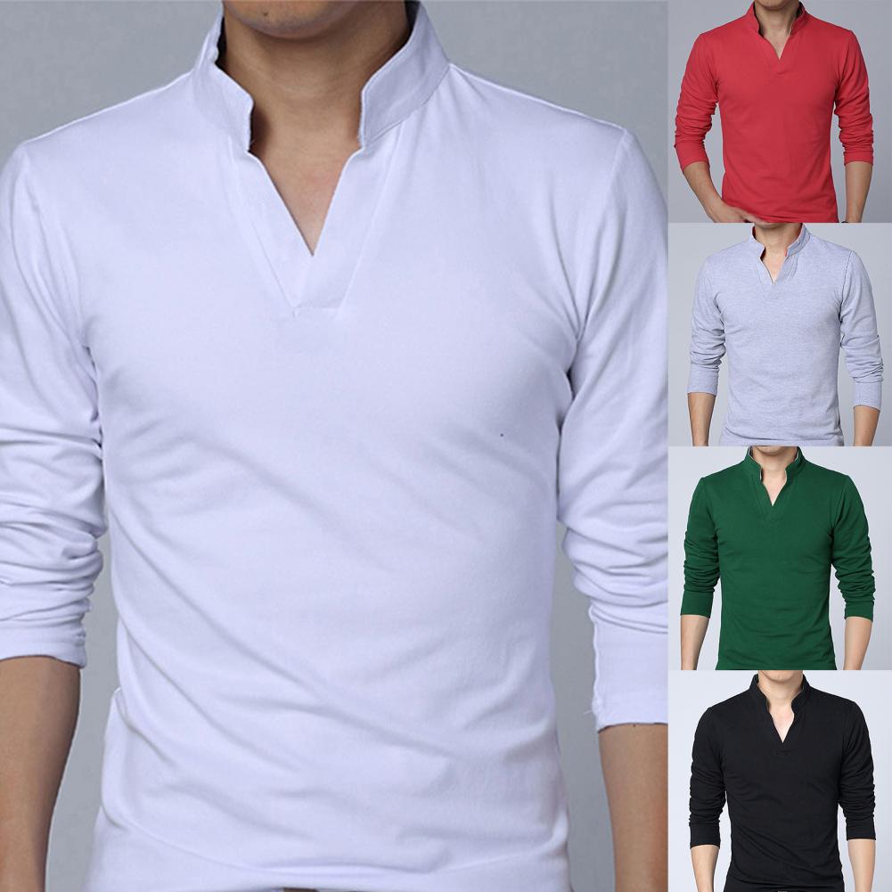 Men's T-Shirt Long Sleeve V-Neck Slim Fit Pullover T-Shirt Long Sleeve