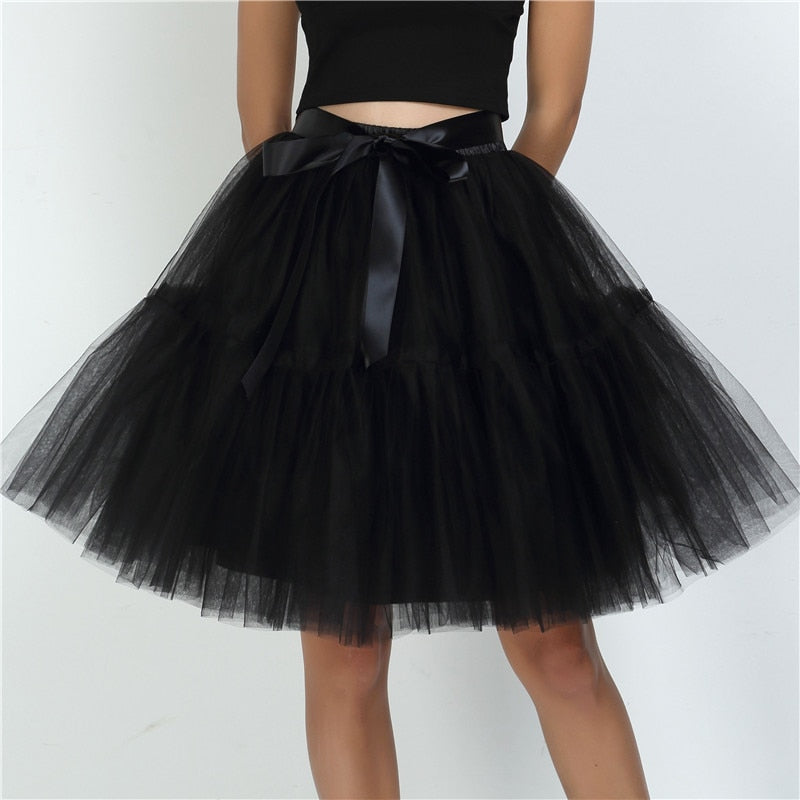 5 Layers 60cm Tutu Tulle Skirt Vintage Midi Pleated Skirts