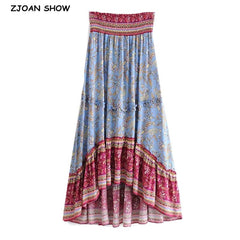 Floral Print Holiday Long Skirt Bohemia Ruffles Maxi Long Skirts