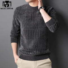 Sweater Men Winter Fleece Thick Warm Pullovers Slim Fit Striped Knitted Sweater