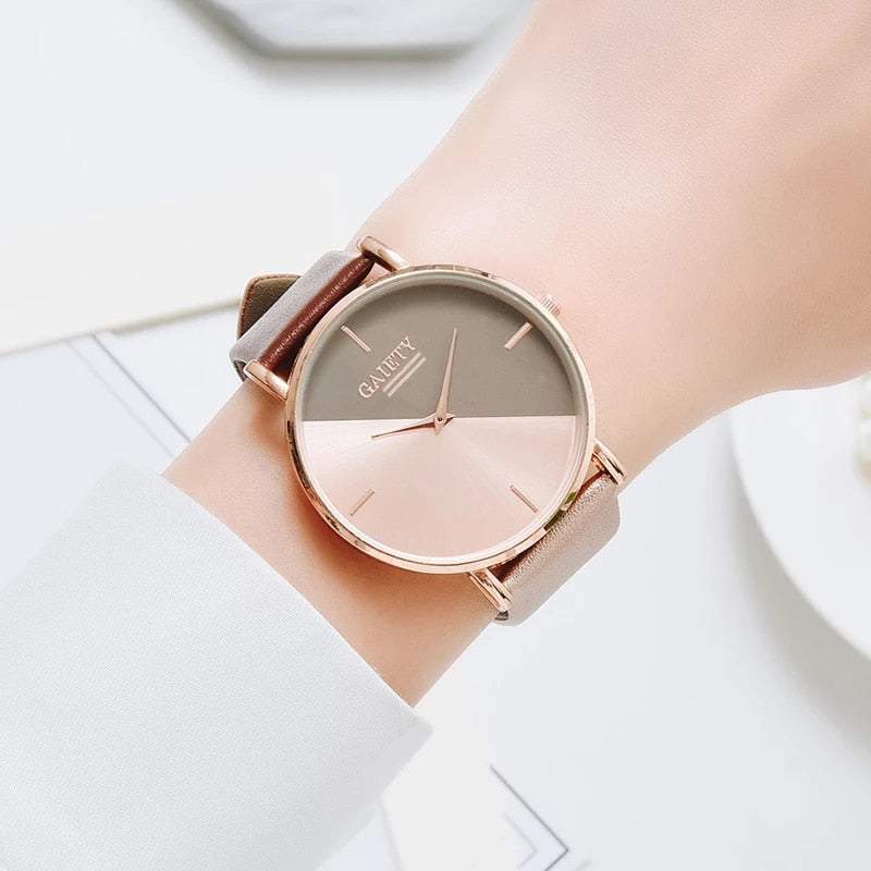 Gaiety Brand Women Watches Leather Rose Gold Dress Female