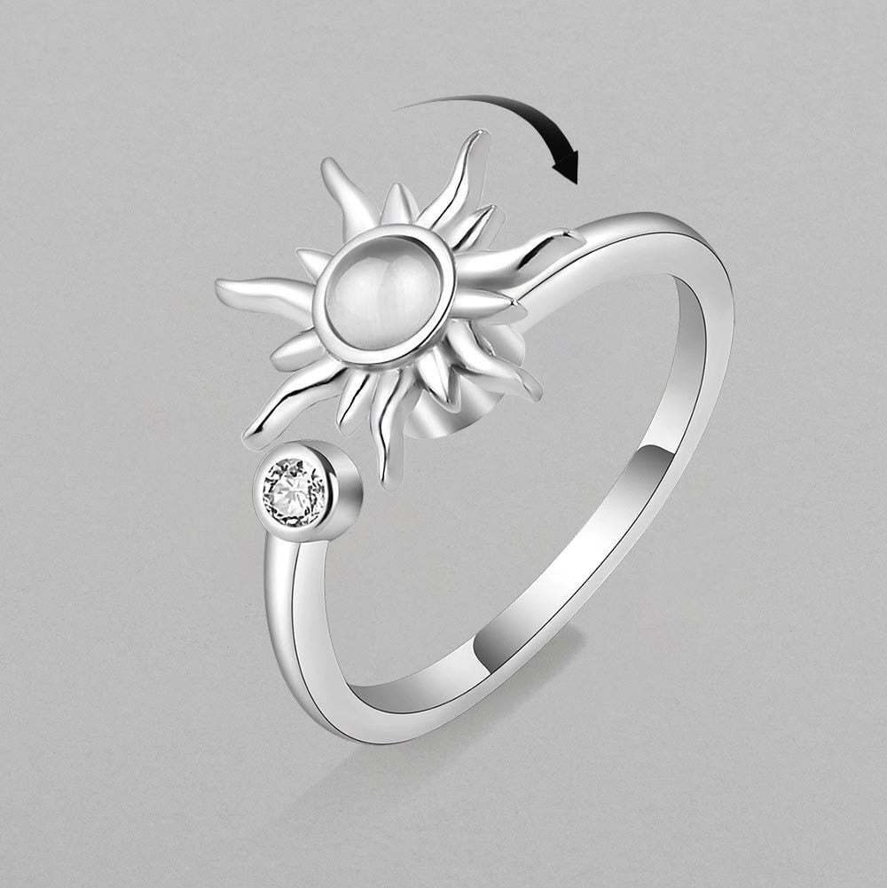 Women Stainless Steel Sunflower Star Planet Spinner Fidget Rings