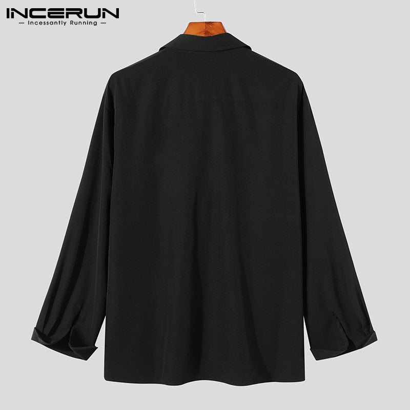 Men Casual Shirt Lapel Button Long Sleeve Tops Streetwear Loose Leisure