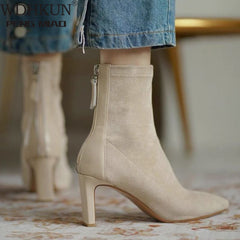 High Heel Boots Style Autumn Mid Heel Stretch Thin Boots