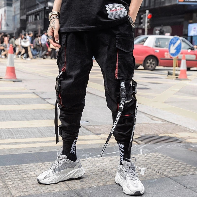 Joggers Cargo Pants Men Hip Hop Hit Color Pocket Trousers Pants