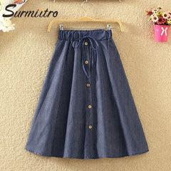 Knee Lenth Denim Skirt WomenStriped High Waist