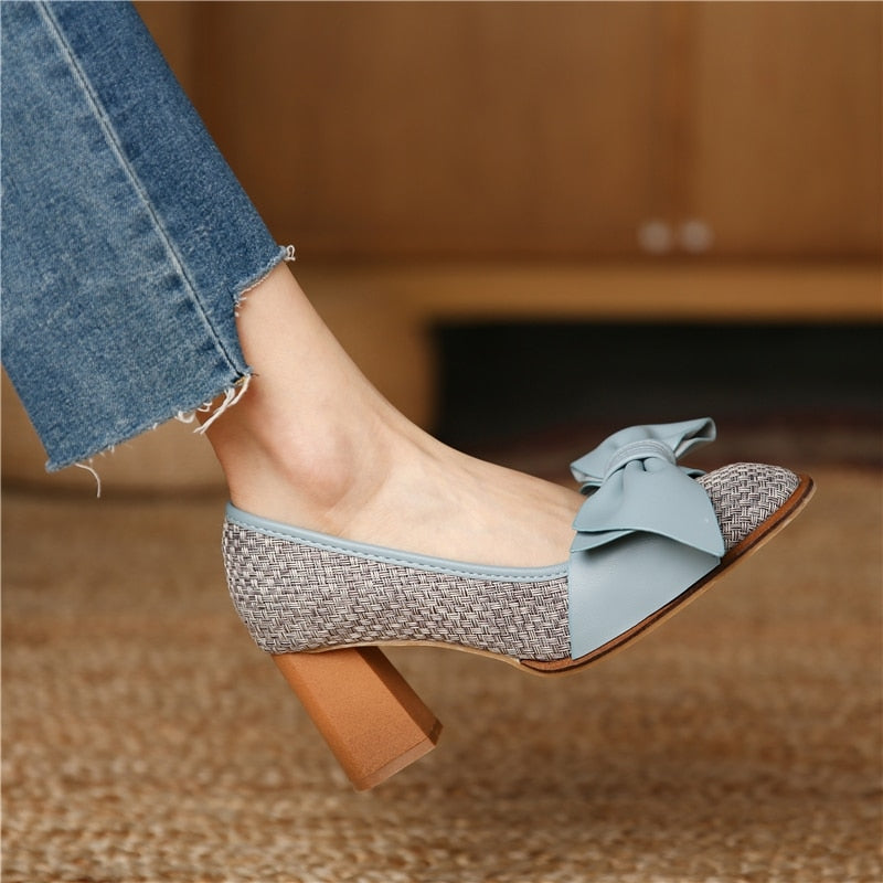 Mid-heel Workplace High-quality Bow Decoration Ladies High Heels