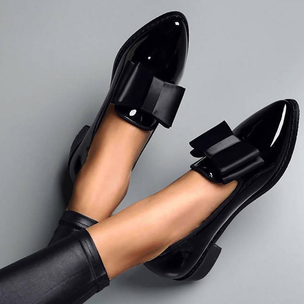 Spring Flats Women Shoes Bowtie Loafers Patent Leather Women