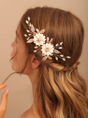 Gold Flower Headpieces Handmade Rhinestones Bride