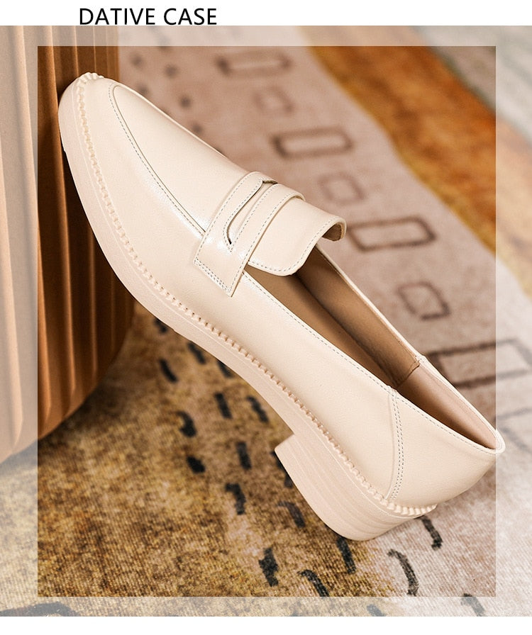 pointed toe small leather shoes women flats shallow slip on loafers