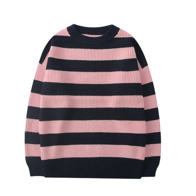 Striped Knitted Sweater Men Loose Sweaters Jumper Pullover Casual