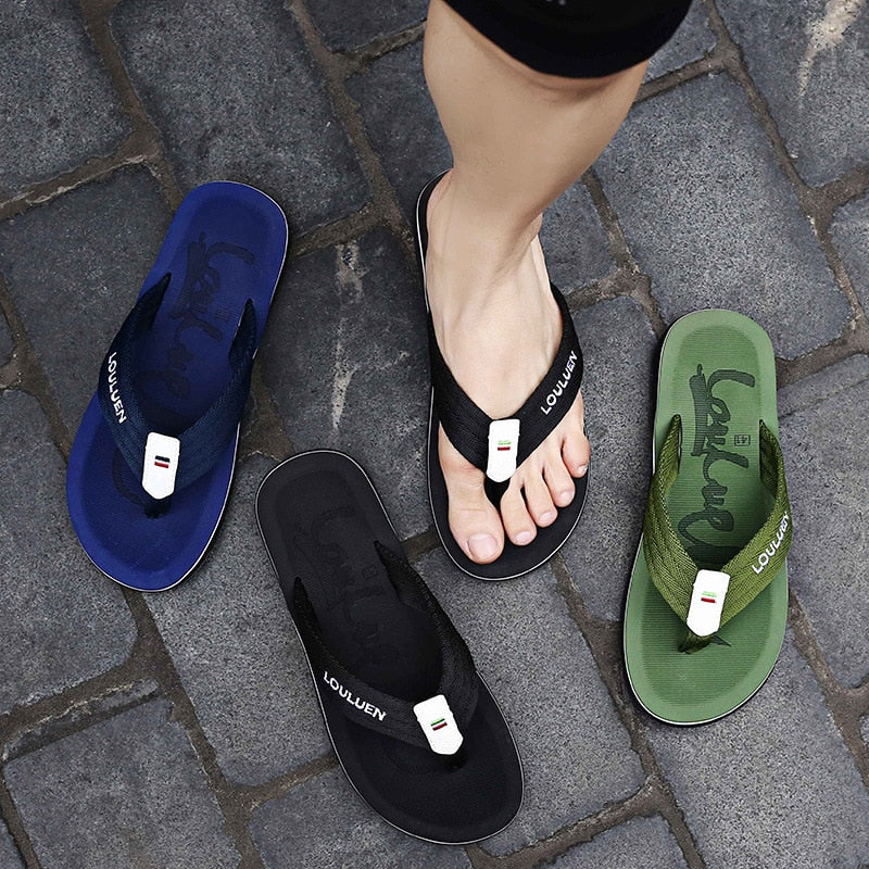 Simple Letter Flip Flop Men Non-Slip Beach Slipper Flat Soft Design Sliders