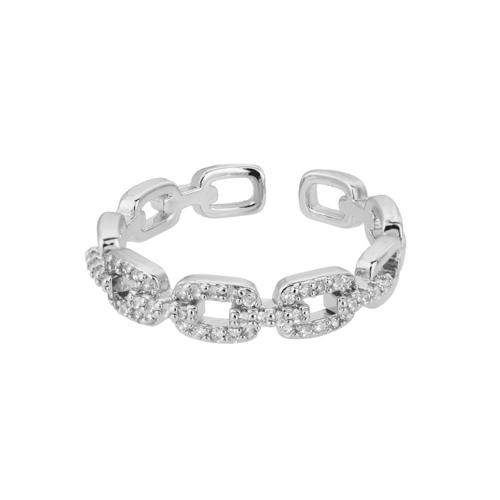 Classic Twist Chain Open Rings For Women Zircon Stainless Steel Geometric