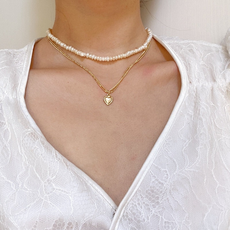 Dainty Pearl Flower Bow-knot Choker Necklace Long Chain Pearl Heart