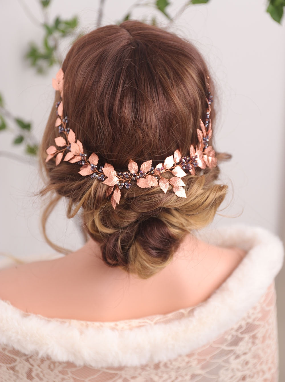 Vintage Rose Gold Leaves Purple Crystal Chic Hair Accessories Headband