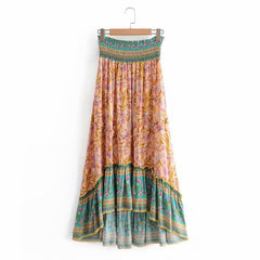 Floral Print Holiday Long Skirt Bohemia Ruffles Maxi Long Skirts