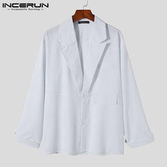 Men Casual Shirt Lapel Button Long Sleeve Tops Streetwear Loose Leisure