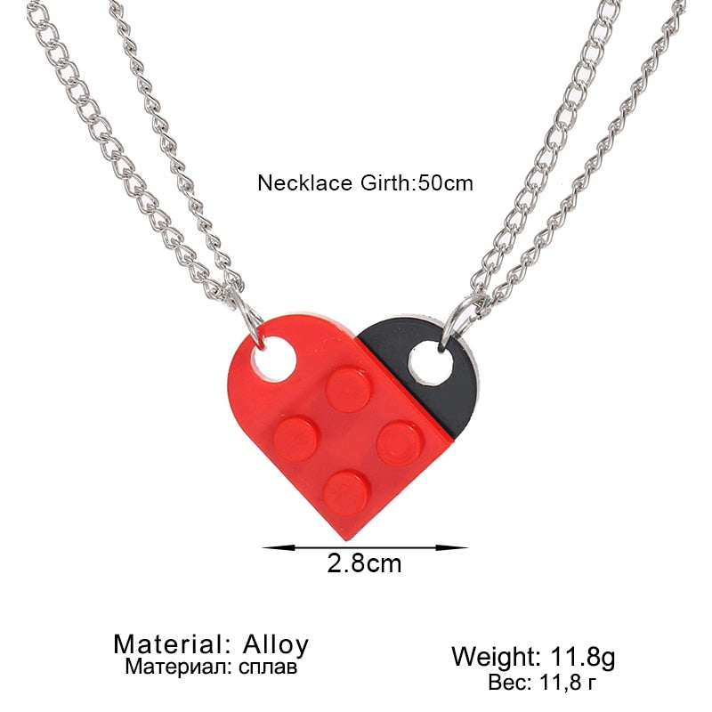 Punk 2Pcs Heart Brick Couples Love Necklace