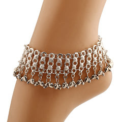 Multilayer Wide Face Metal Tassel Bell Pendant Charm Anklets