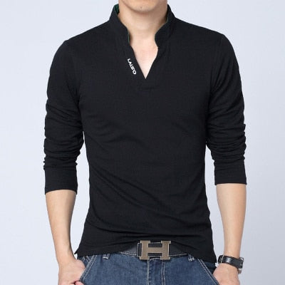 Men T Shirt Collar Long Sleeve Top Men Brand Slim Fit Tee Shirts