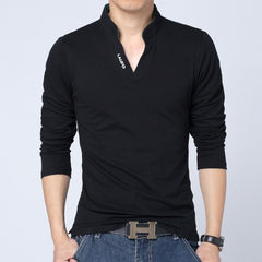 Men T Shirt Collar Long Sleeve Top Men Brand Slim Fit Tee Shirts