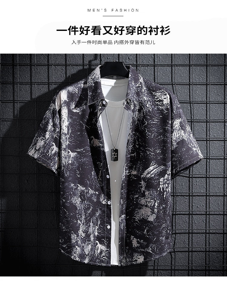 men short-sleeved printed shirt men casual beach thin tops