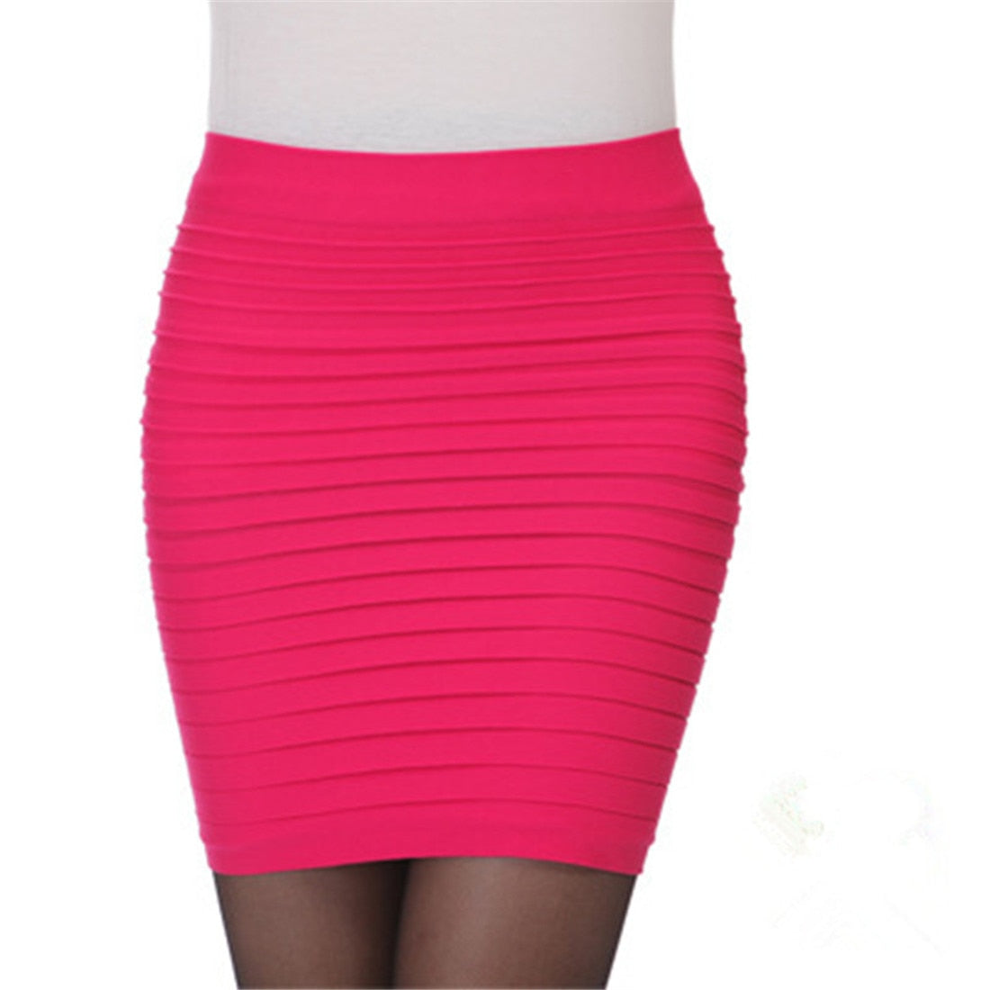 Women Skirt High Waist Pleated Skirt Candy Color Knitted Elastic Mini Skirt Sexy Office Lady Short Skirts Black red