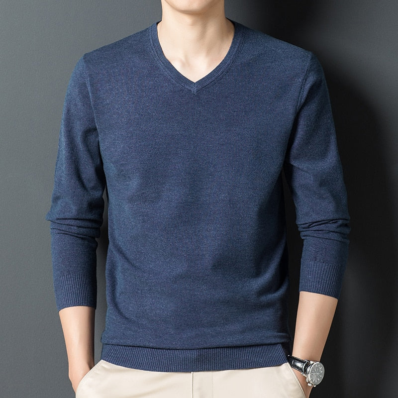 Men Woolen Sweaters Classic Business Pullover V-neck Sweater Bottoming Shirt