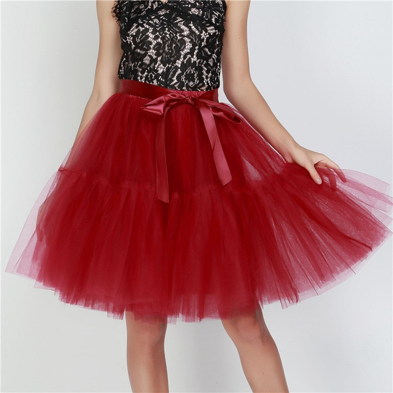 5 Layers 60cm Tutu Tulle Skirt Vintage Midi Pleated Skirts