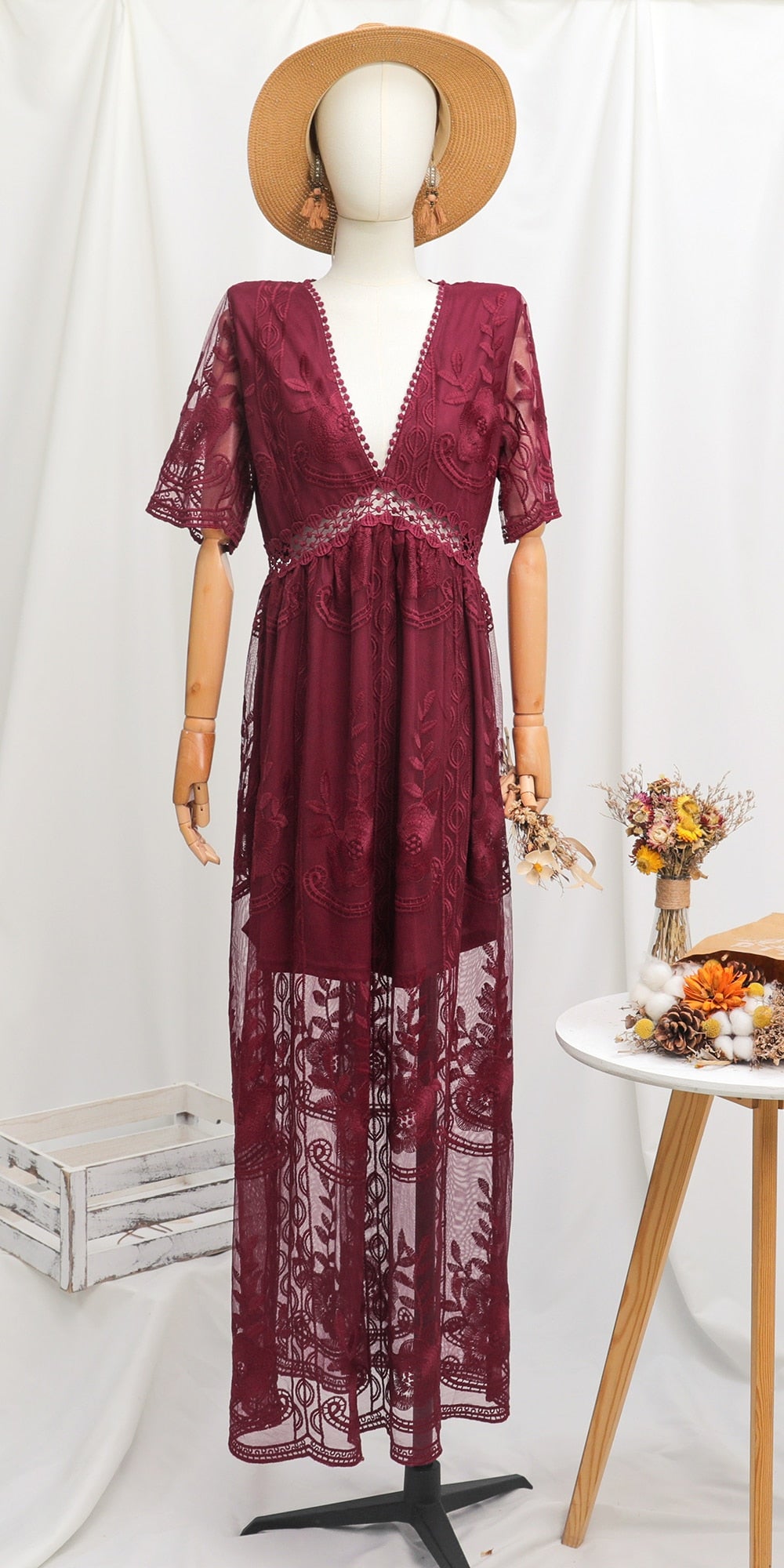 Boho Women Maxi Dress Loose Embroidery White Lace long