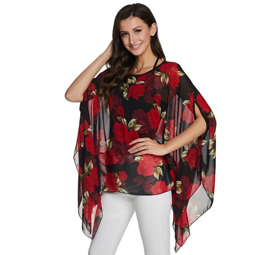 Women Blouses Chiffon Blouse Shirt Batwing Sleeve