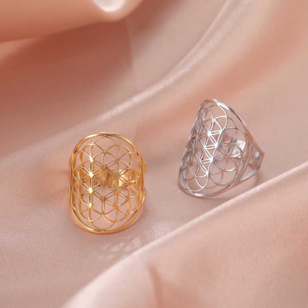 Geometric Flower of Life Ring Adjustable Stainless Steel Ring