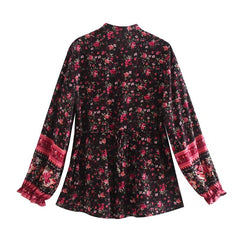 Bohemia Bandage Open buttons V neck Floral Print Shirt