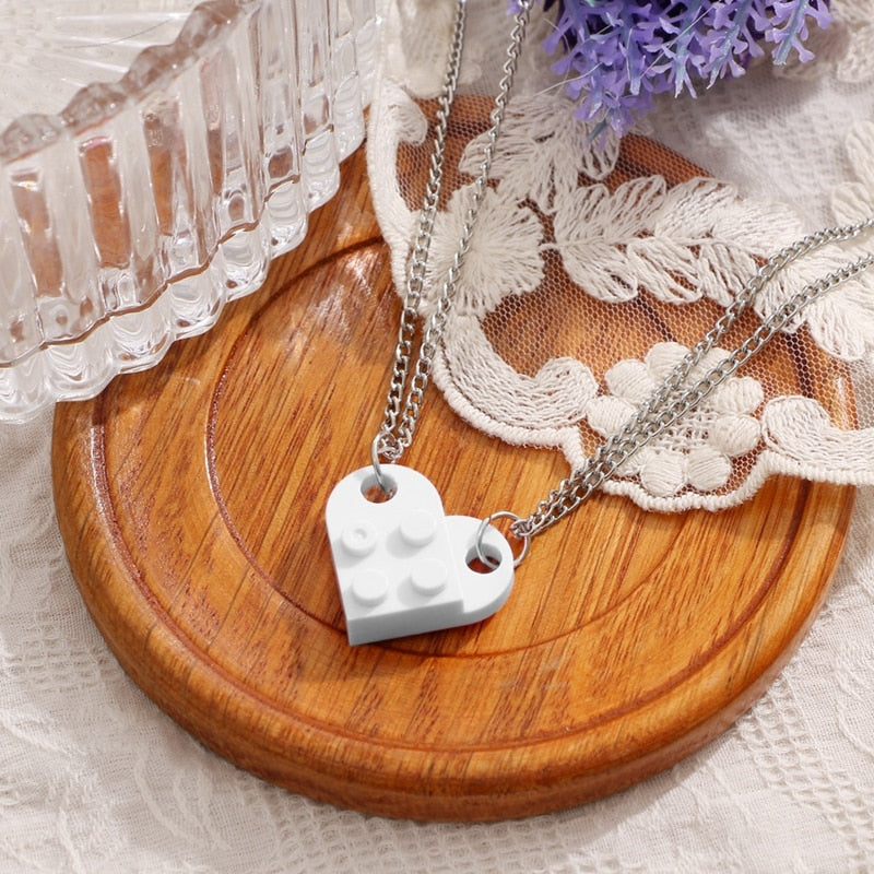 Punk 2Pcs Heart Brick Couples Love Necklace