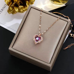 Zircon Crystal Ocean Heart Pendant Necklace