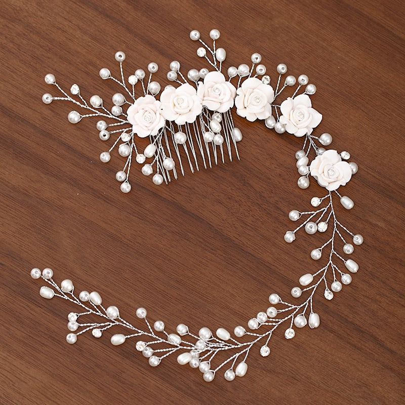 Silver Color Pearl Crystal Wedding Hair Combs Hair Accessories