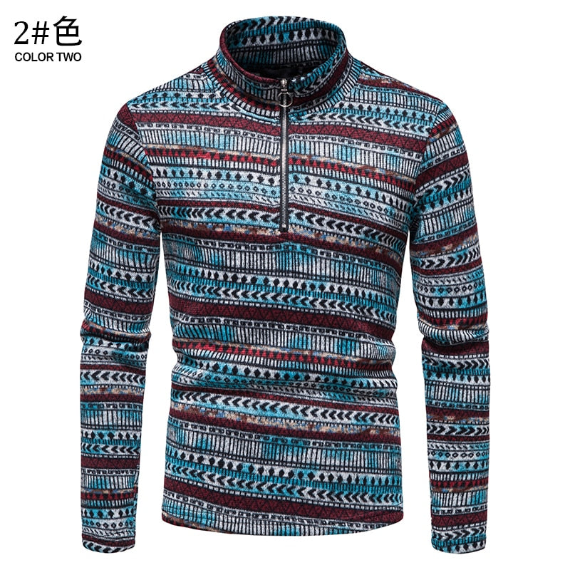 Warm Men Long-sleeved Sweater Stand-up Collar Zipper Sweater